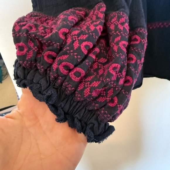 Free People Navy Persuasion Top with Pink Embroidery in Size Medium - Picture 5 of 9